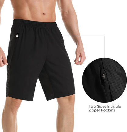 Men's 7" Athletic Running Shorts Lightweight Quick Dry Gym Workout Shorts with Zipper Pockets