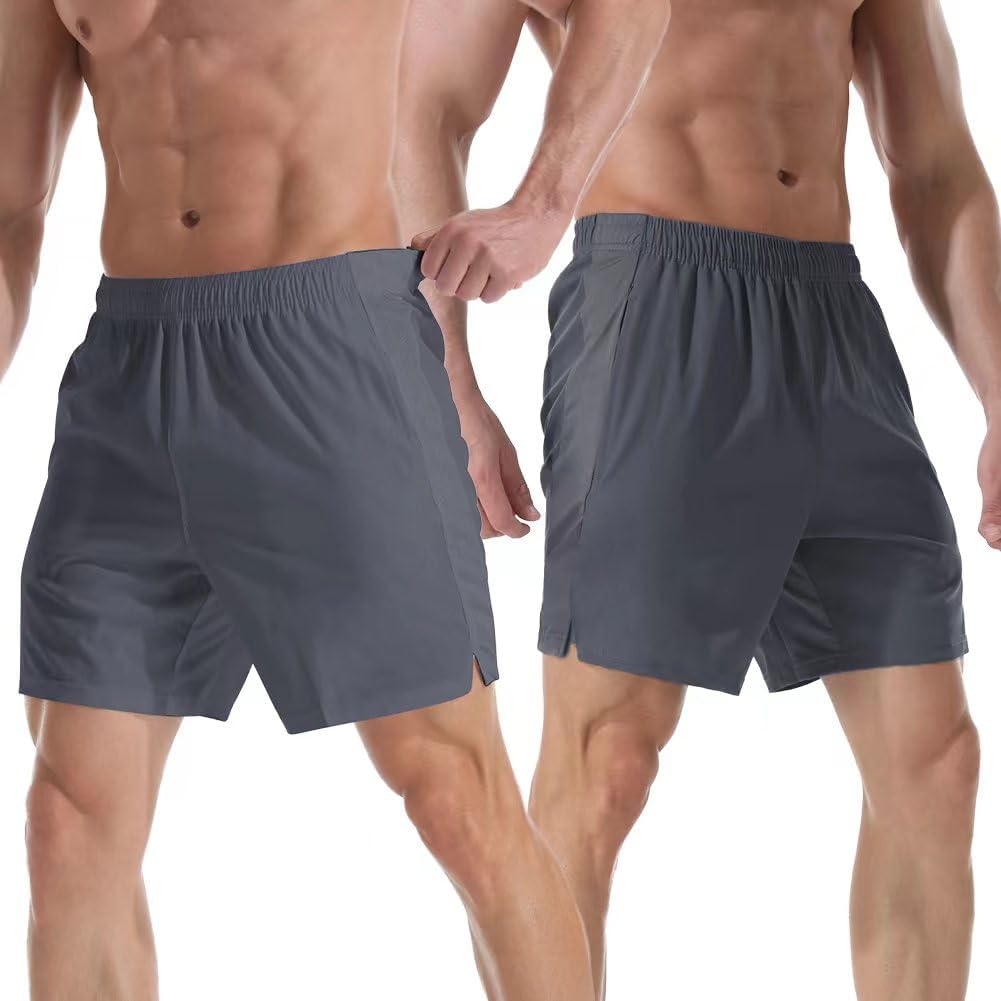 Men's 7" Athletic Running Shorts Lightweight Quick Dry Gym Workout Shorts with Zipper Pockets