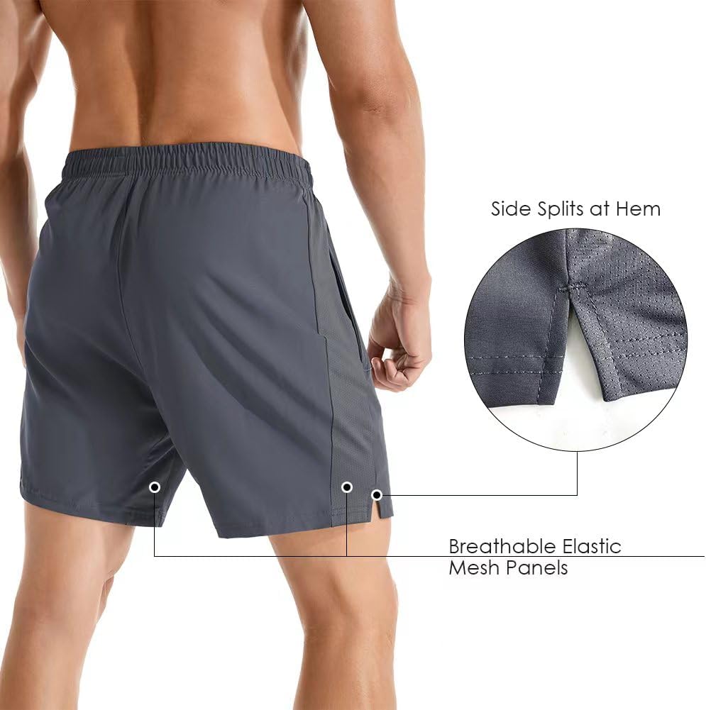 Men's 7" Athletic Running Shorts Lightweight Quick Dry Gym Workout Shorts with Zipper Pockets