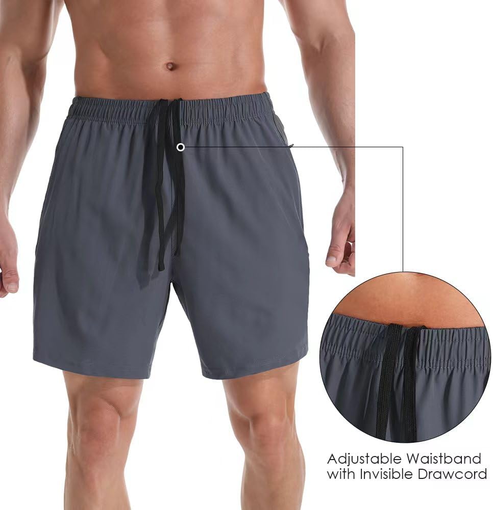 Men's 7" Athletic Running Shorts Lightweight Quick Dry Gym Workout Shorts with Zipper Pockets