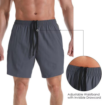 Men's 7" Athletic Running Shorts Lightweight Quick Dry Gym Workout Shorts with Zipper Pockets