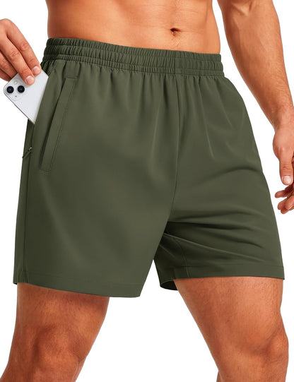 Men's Athletic Shorts 5" Quick Dry Lightweight Linerless Gym Workout Hiking Shorts with Zipper Pockets