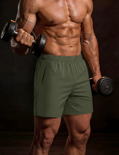 Men's Athletic Shorts 5" Quick Dry Lightweight Linerless Gym Workout Hiking Shorts with Zipper Pockets