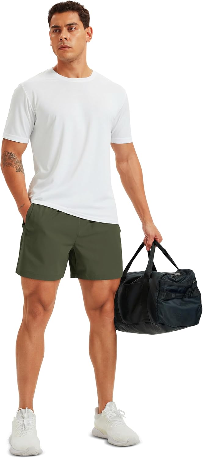 Men's Athletic Shorts 5" Quick Dry Lightweight Linerless Gym Workout Hiking Shorts with Zipper Pockets