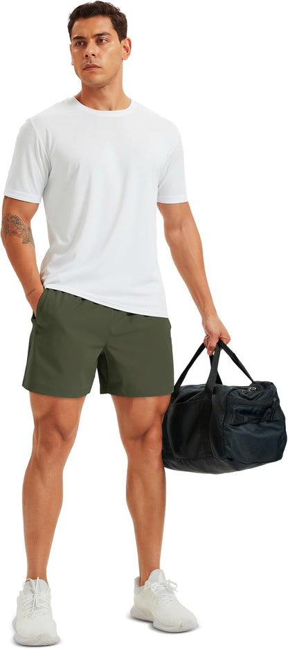 Men's Athletic Shorts 5" Quick Dry Lightweight Linerless Gym Workout Hiking Shorts with Zipper Pockets