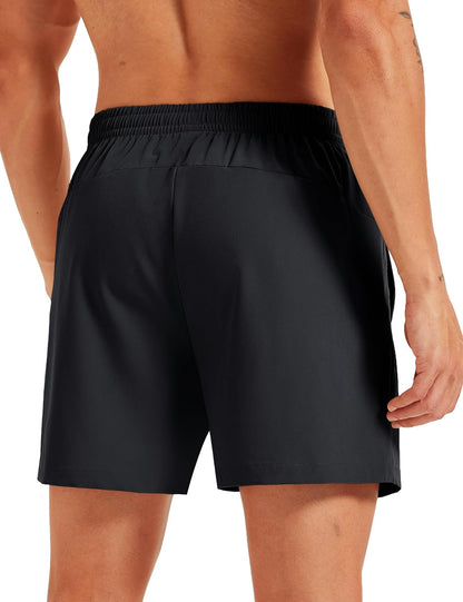 Men's Athletic Shorts 5" Quick Dry Lightweight Linerless Gym Workout Hiking Shorts with Zipper Pockets