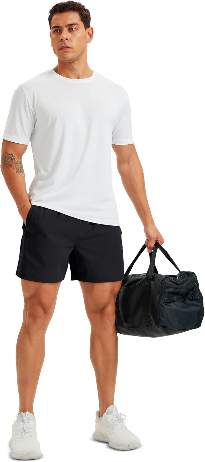 Men's Athletic Shorts 5" Quick Dry Lightweight Linerless Gym Workout Hiking Shorts with Zipper Pockets