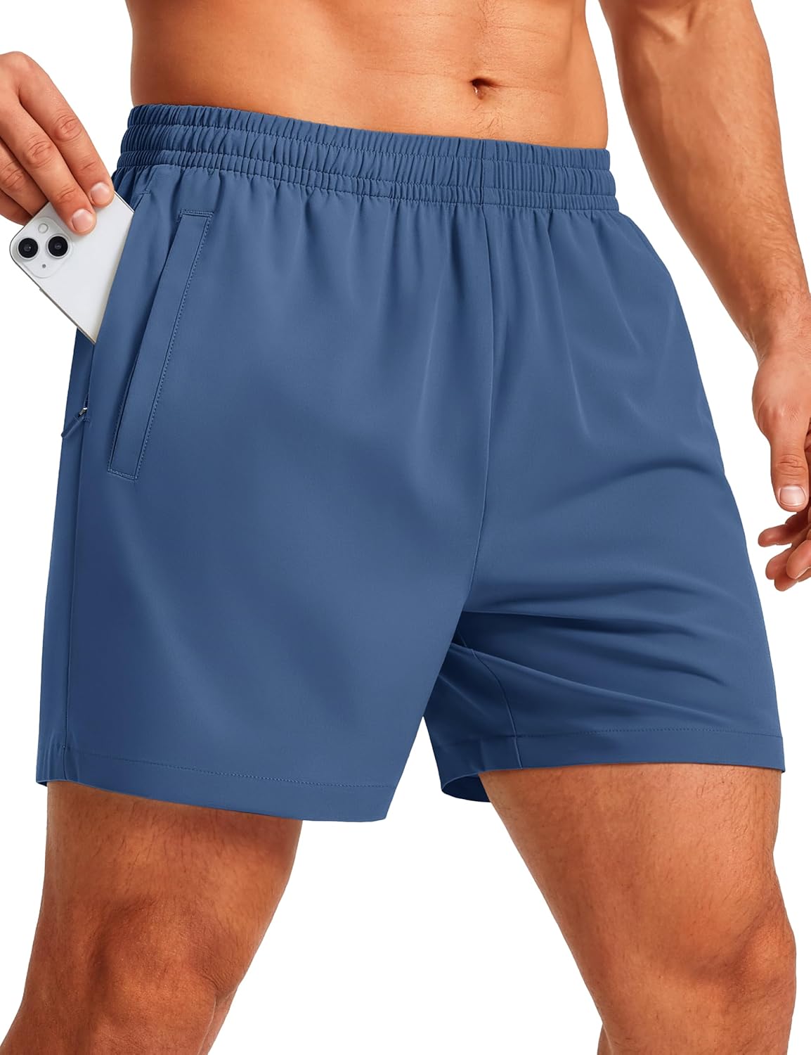 Men's Athletic Shorts 5" Quick Dry Lightweight Linerless Gym Workout Hiking Shorts with Zipper Pockets
