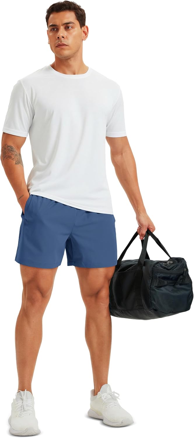 Men's Athletic Shorts 5" Quick Dry Lightweight Linerless Gym Workout Hiking Shorts with Zipper Pockets