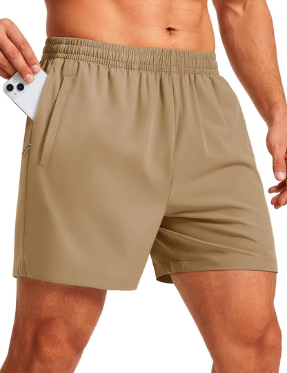 Men's Athletic Shorts 5" Quick Dry Lightweight Linerless Gym Workout Hiking Shorts with Zipper Pockets