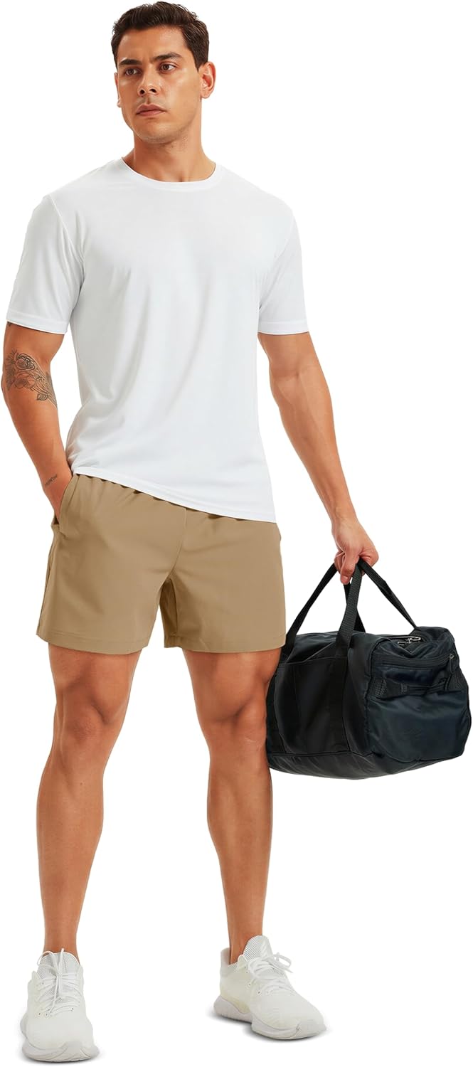 Men's Athletic Shorts 5" Quick Dry Lightweight Linerless Gym Workout Hiking Shorts with Zipper Pockets