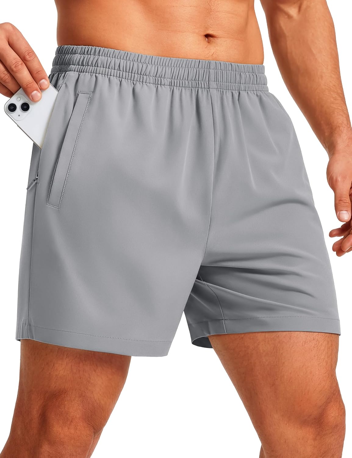 Men's Athletic Shorts 5" Quick Dry Lightweight Linerless Gym Workout Hiking Shorts with Zipper Pockets