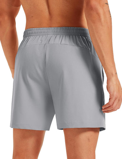 Men's Athletic Shorts 5" Quick Dry Lightweight Linerless Gym Workout Hiking Shorts with Zipper Pockets