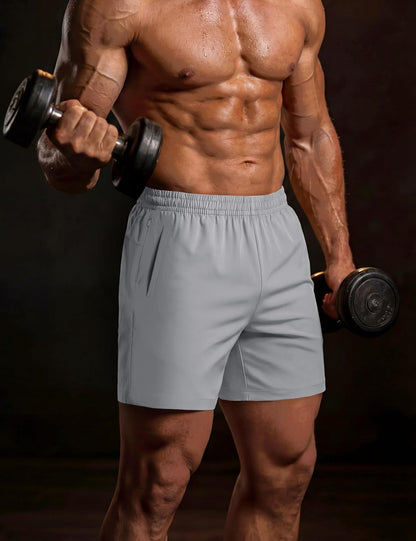 Men's Athletic Shorts 5" Quick Dry Lightweight Linerless Gym Workout Hiking Shorts with Zipper Pockets