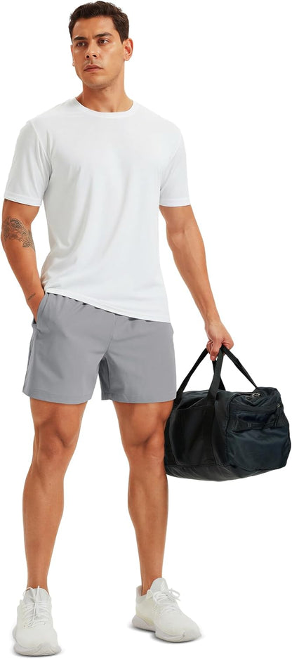 Men's Athletic Shorts 5" Quick Dry Lightweight Linerless Gym Workout Hiking Shorts with Zipper Pockets