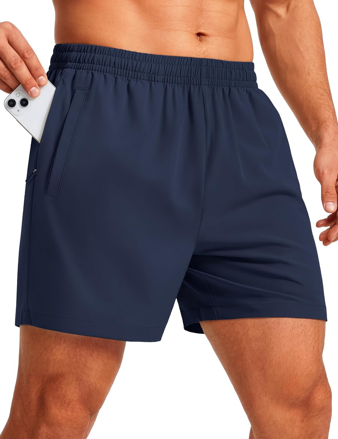 Men's Athletic Shorts 5" Quick Dry Lightweight Linerless Gym Workout Hiking Shorts with Zipper Pockets