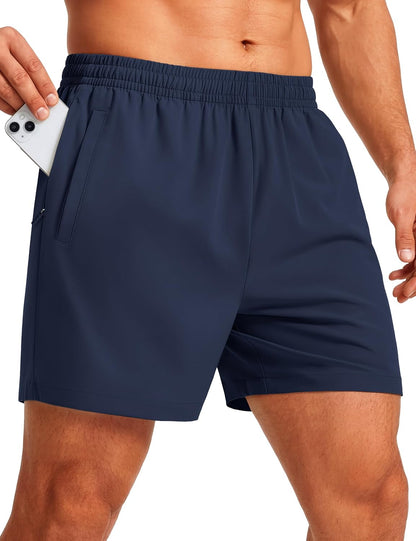 Men's Athletic Shorts 5" Quick Dry Lightweight Linerless Gym Workout Hiking Shorts with Zipper Pockets