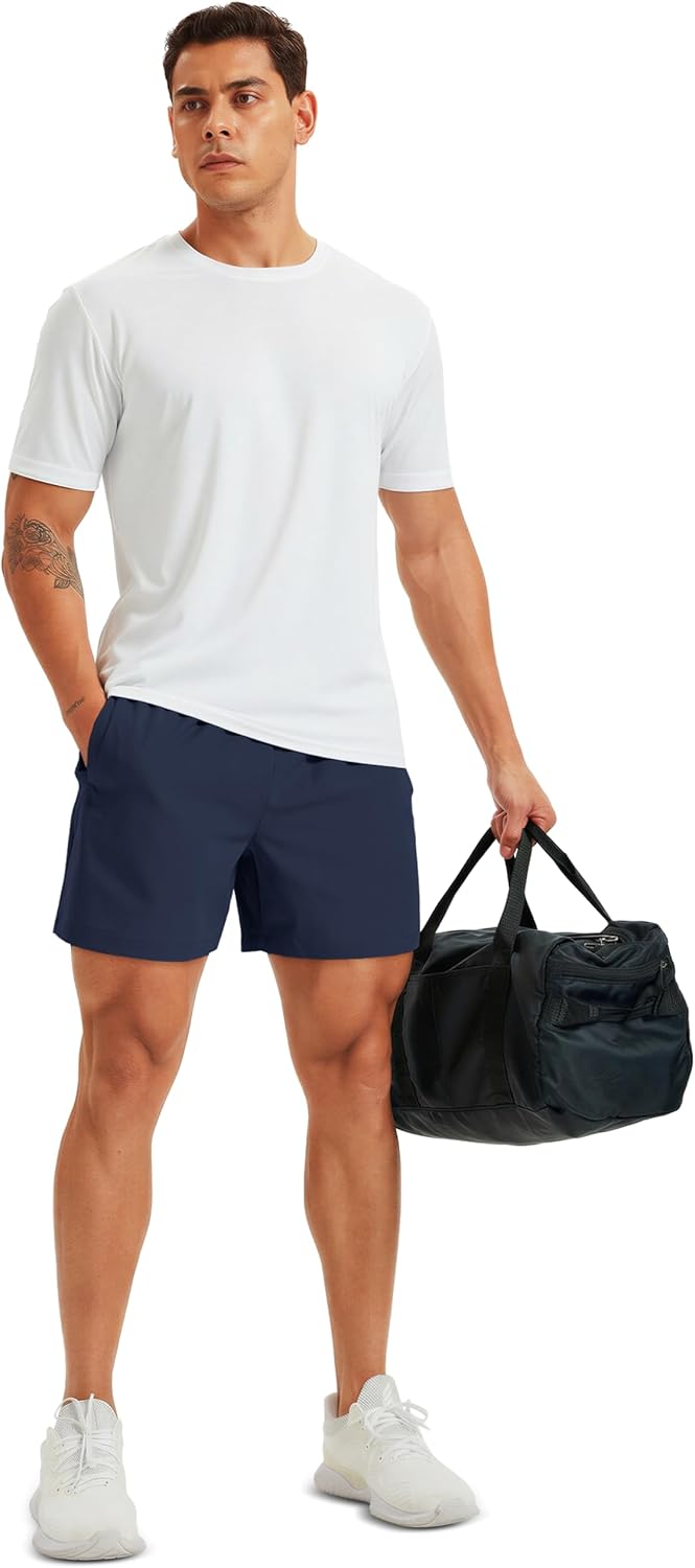 Men's Athletic Shorts 5" Quick Dry Lightweight Linerless Gym Workout Hiking Shorts with Zipper Pockets