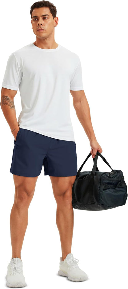 Men's Athletic Shorts 5" Quick Dry Lightweight Linerless Gym Workout Hiking Shorts with Zipper Pockets