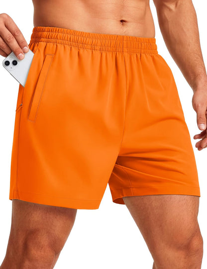 Men's Athletic Shorts 5" Quick Dry Lightweight Linerless Gym Workout Hiking Shorts with Zipper Pockets