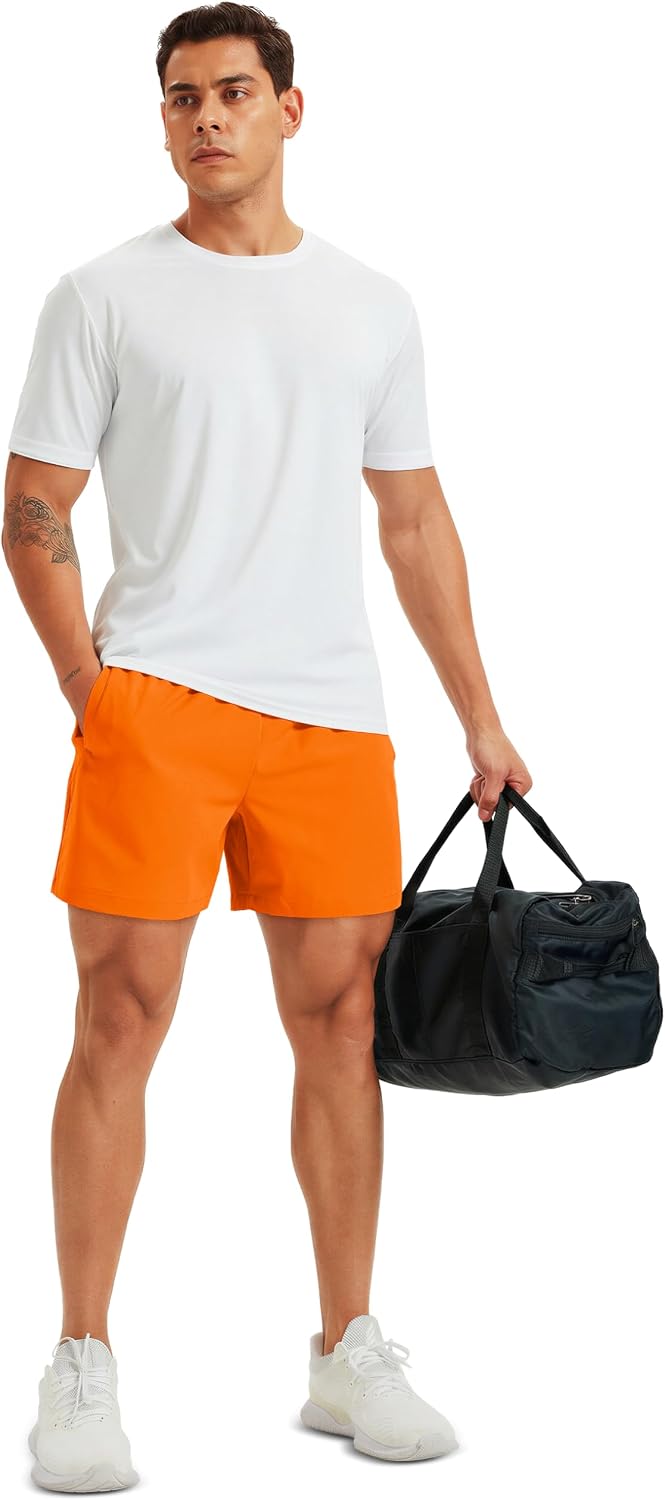Men's Athletic Shorts 5" Quick Dry Lightweight Linerless Gym Workout Hiking Shorts with Zipper Pockets