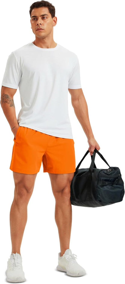 Men's Athletic Shorts 5" Quick Dry Lightweight Linerless Gym Workout Hiking Shorts with Zipper Pockets