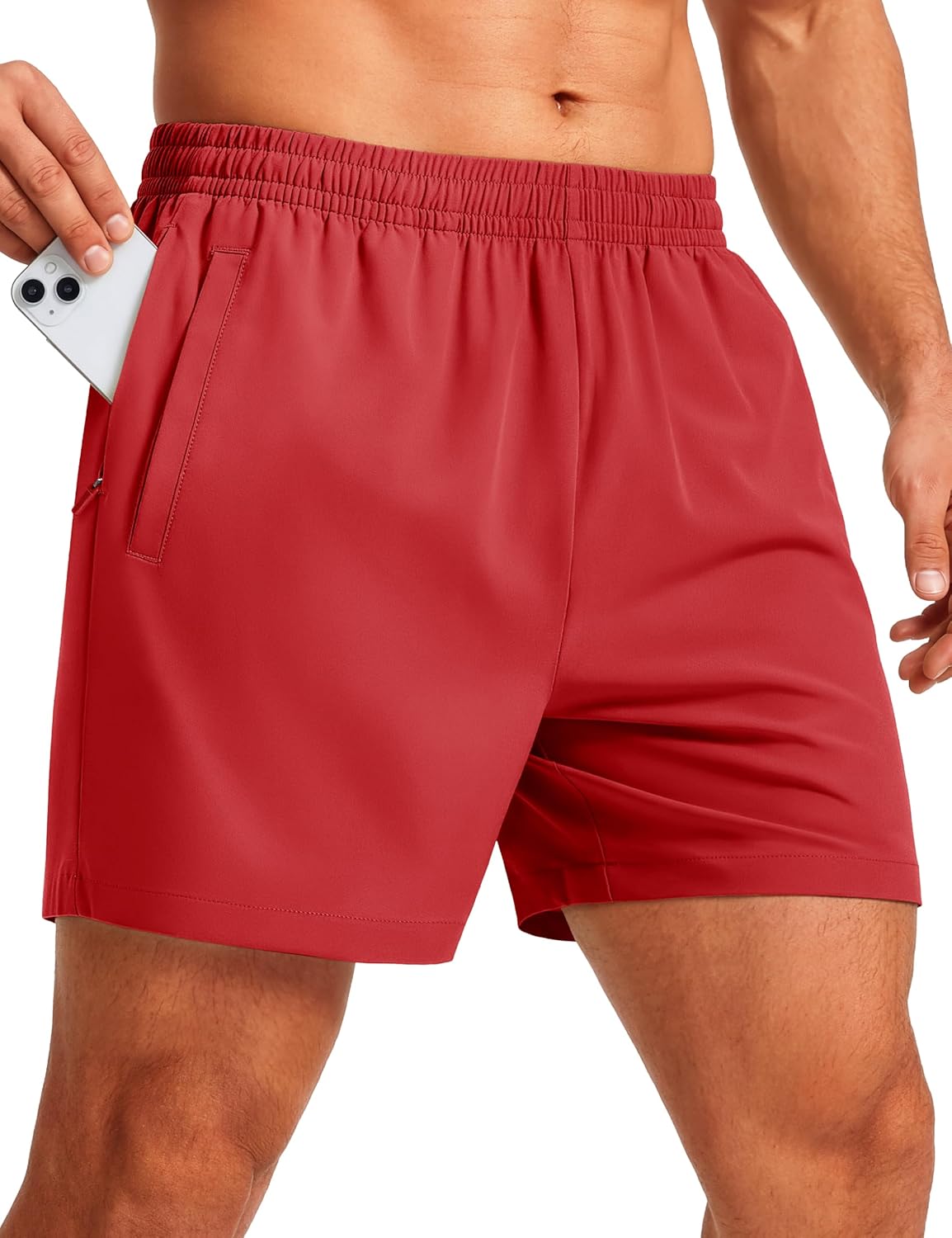 Men's Athletic Shorts 5" Quick Dry Lightweight Linerless Gym Workout Hiking Shorts with Zipper Pockets