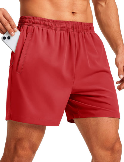 Men's Athletic Shorts 5" Quick Dry Lightweight Linerless Gym Workout Hiking Shorts with Zipper Pockets