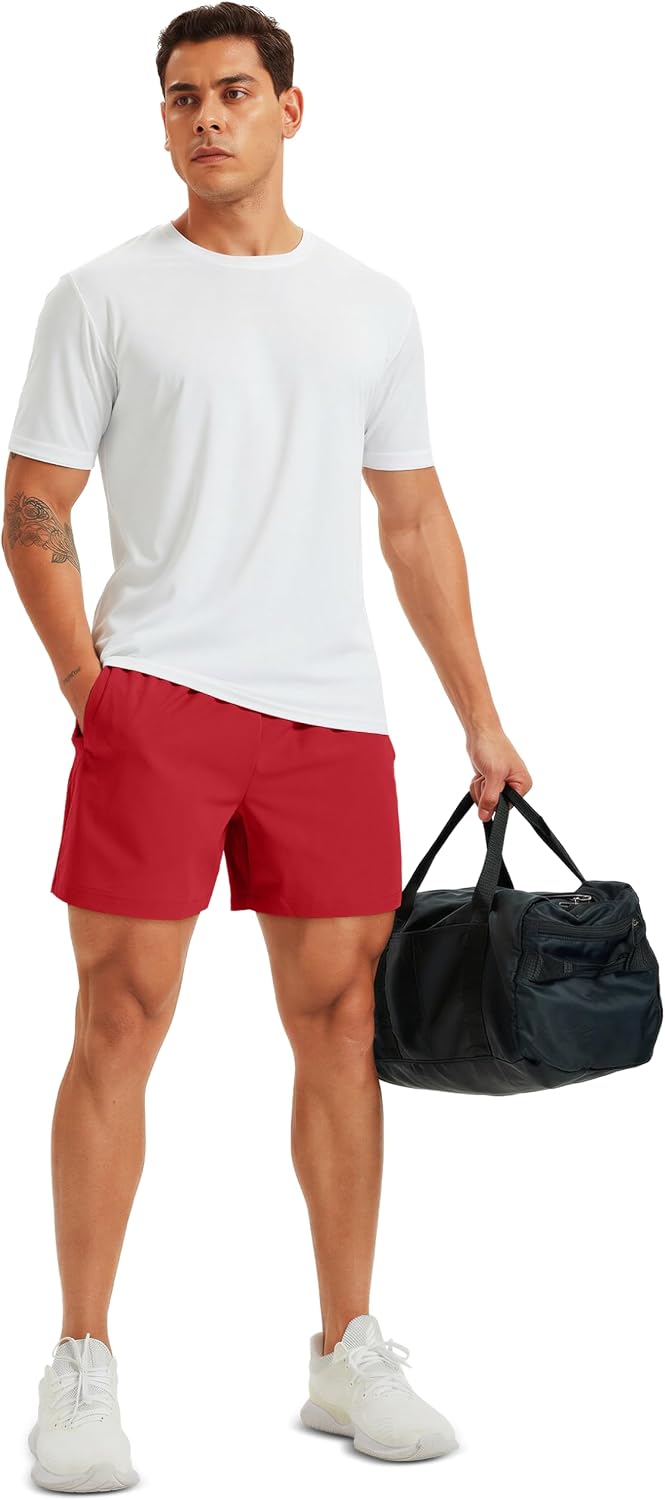 Men's Athletic Shorts 5" Quick Dry Lightweight Linerless Gym Workout Hiking Shorts with Zipper Pockets