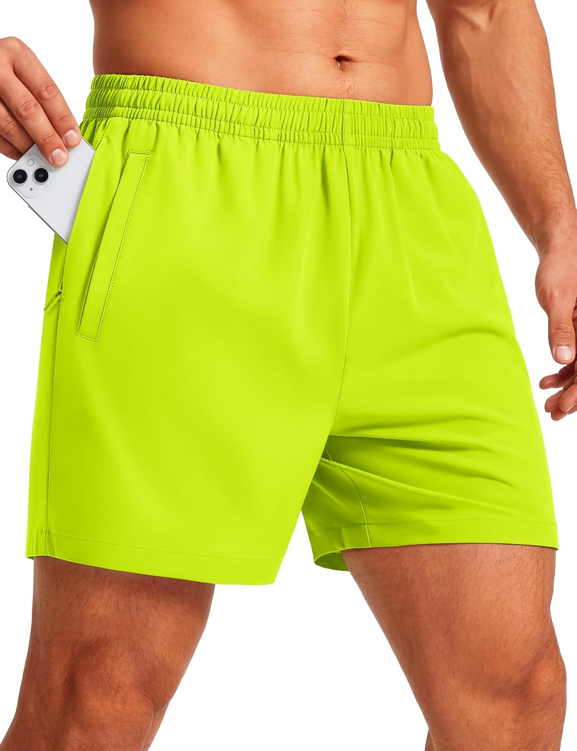 Men's Athletic Shorts 5" Quick Dry Lightweight Linerless Gym Workout Hiking Shorts with Zipper Pockets