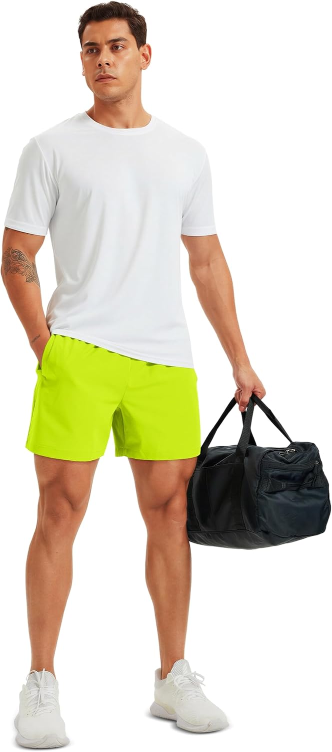 Men's Athletic Shorts 5" Quick Dry Lightweight Linerless Gym Workout Hiking Shorts with Zipper Pockets