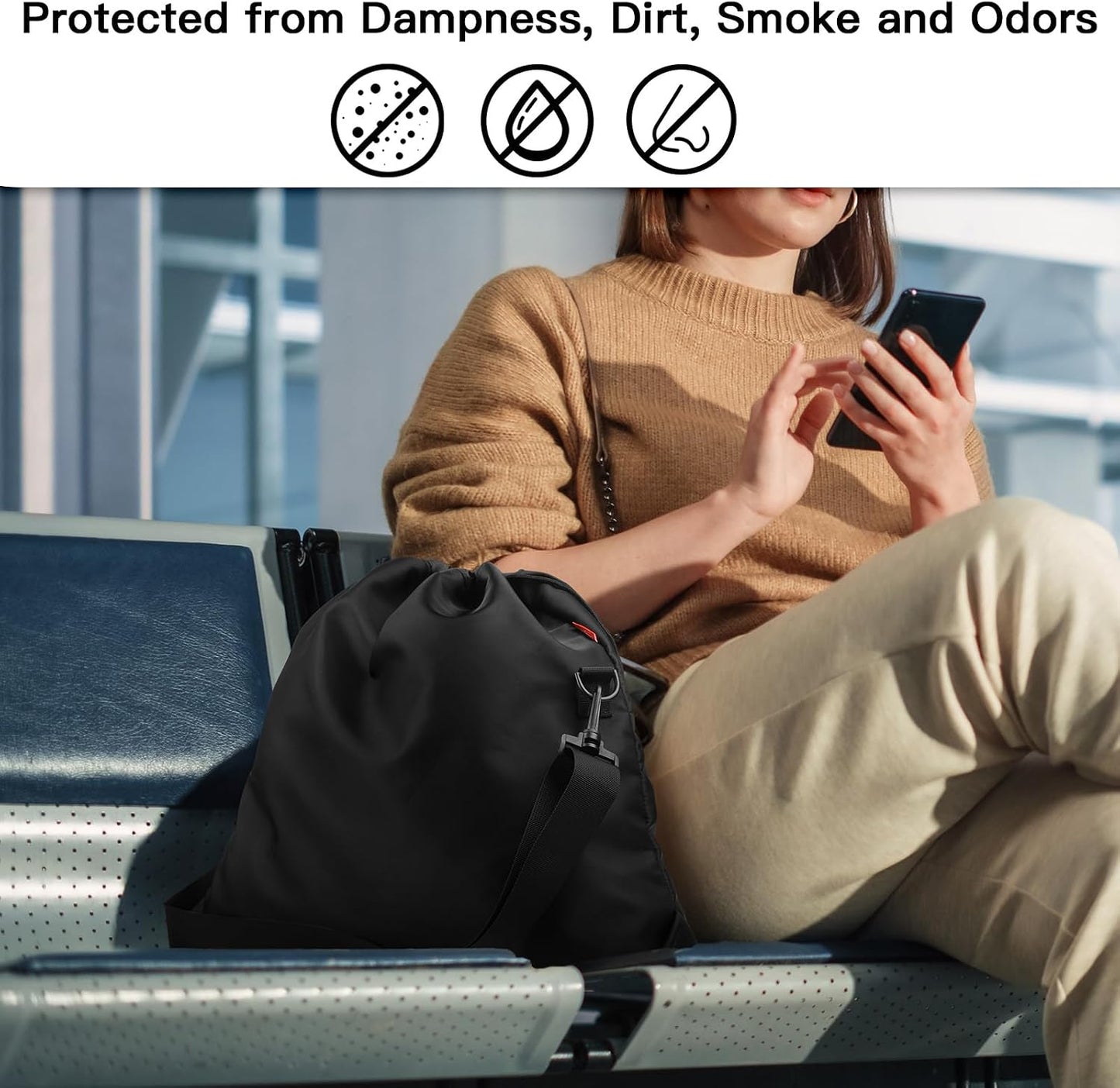 Travel Neck Pillow Bag for Memory Foam Travel Pillow,Luggage Travel Pillow Drawstring Bag Carrying Case with Trolley Sleeve&Adjustable Strap,Easily Attaches to Luggage,Backpacks