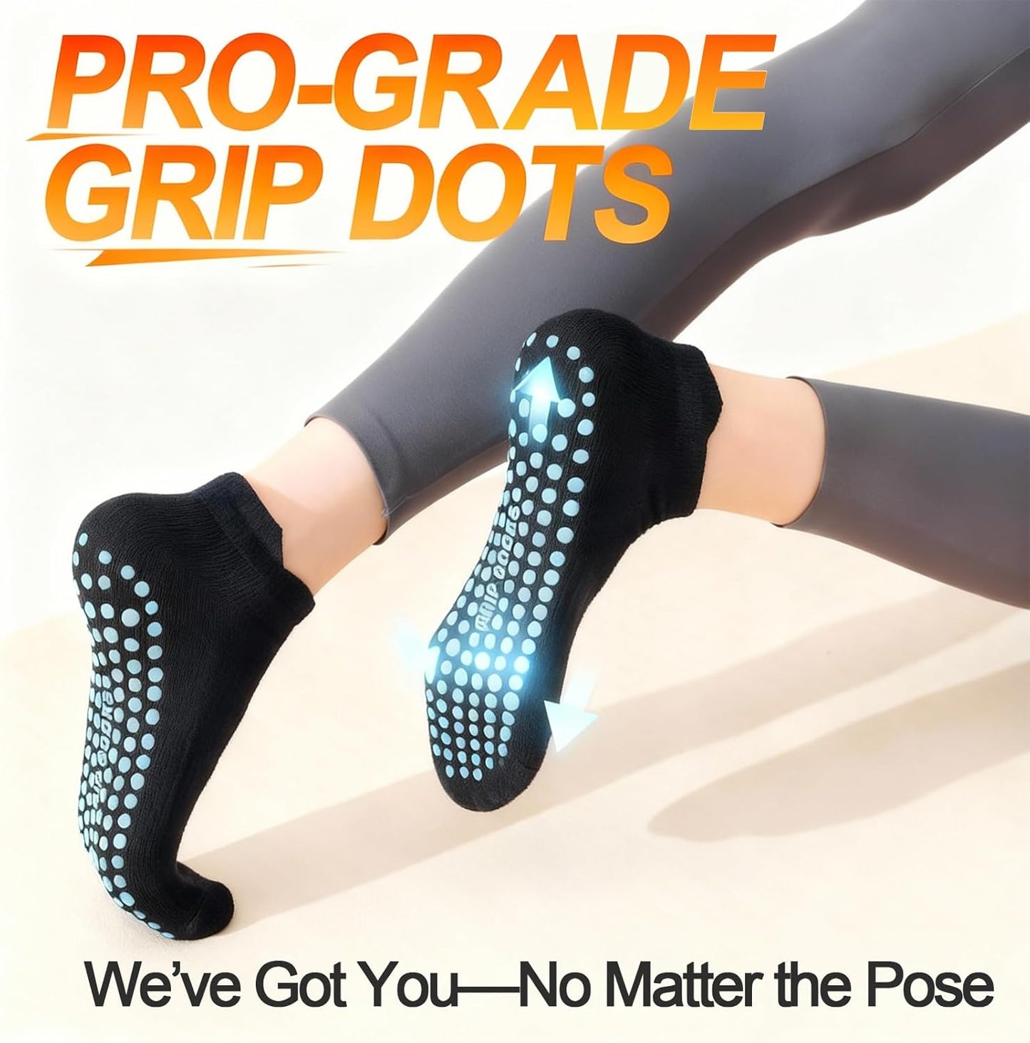 5 Pairs Pilates Socks with Grips for Women Non Slip Grip Yoga Crew Socks for Barre Hospital Barefoot Workout