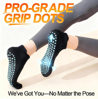 5 Pairs Pilates Socks with Grips for Women Non Slip Grip Yoga Crew Socks for Barre Hospital Barefoot Workout