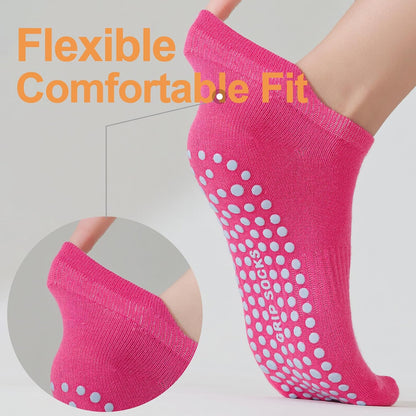 5 Pairs Pilates Socks with Grips for Women Non Slip Grip Yoga Crew Socks for Barre Hospital Barefoot Workout