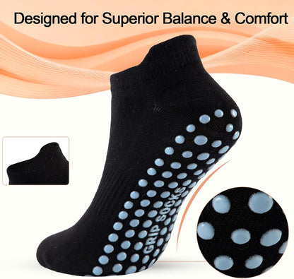5 Pairs Pilates Socks with Grips for Women Non Slip Grip Yoga Crew Socks for Barre Hospital Barefoot Workout