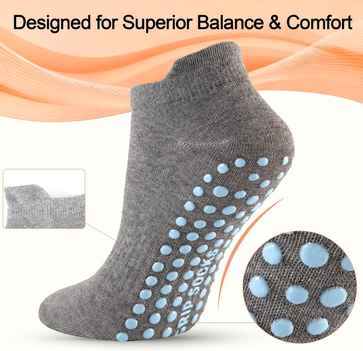 5 Pairs Pilates Socks with Grips for Women Non Slip Grip Yoga Crew Socks for Barre Hospital Barefoot Workout