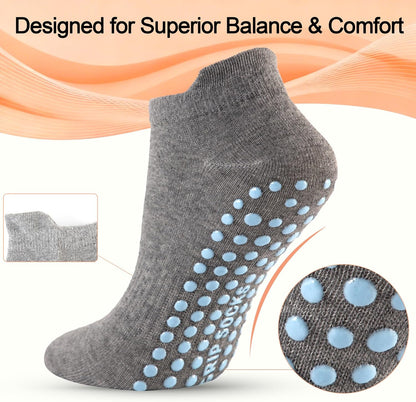 5 Pairs Pilates Socks with Grips for Women Non Slip Grip Yoga Crew Socks for Barre Hospital Barefoot Workout