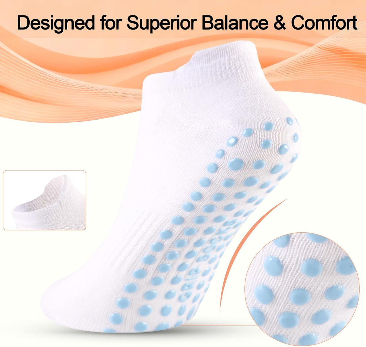 5 Pairs Pilates Socks with Grips for Women Non Slip Grip Yoga Crew Socks for Barre Hospital Barefoot Workout