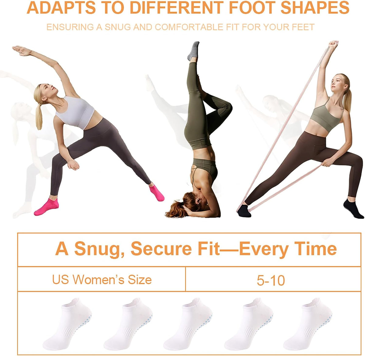 5 Pairs Pilates Socks with Grips for Women Non Slip Grip Yoga Crew Socks for Barre Hospital Barefoot Workout