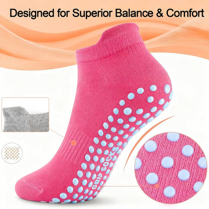5 Pairs Pilates Socks with Grips for Women Non Slip Grip Yoga Crew Socks for Barre Hospital Barefoot Workout