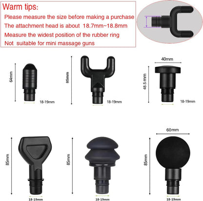6 Pack Replaceable Massage Gun Heads, Muscle Massager Gun Accessories in Assorted Functions, Massage Head Outer Dia.18.6 mm (0.73 in), NOT Universal for All Massage Gun