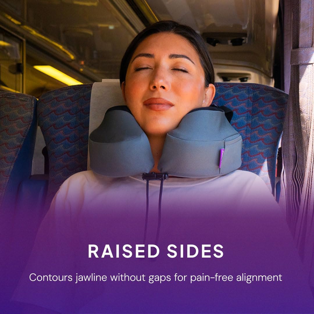 Evolution S3 Travel Pillow - Memory Foam Neck Pillow for Airplane and Long Flights with Seat Straps for Head and Neck Support, 360 Degree Support (Steel Grey)