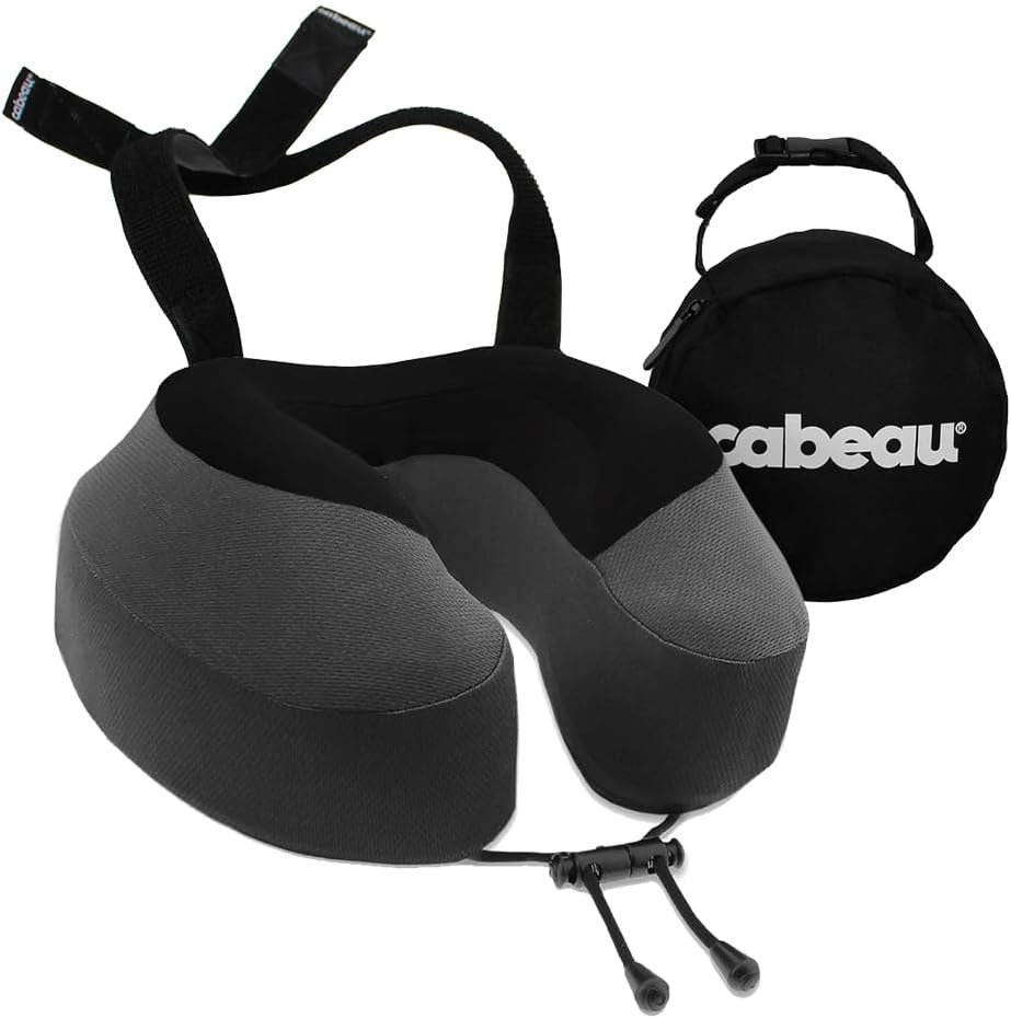 Evolution S3 Travel Pillow - Memory Foam Neck Pillow for Airplane and Long Flights with Seat Straps for Head and Neck Support, 360 Degree Support (Steel Grey)