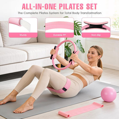 Pilates Kit, Pilates Equipment for Home Workouts, Home Pilates Essentials Kit for Women with Pilates Ring and Ball Set, Socks, Ankle Resistance Bands with Cuffs, Resistance Band and Massage Ball