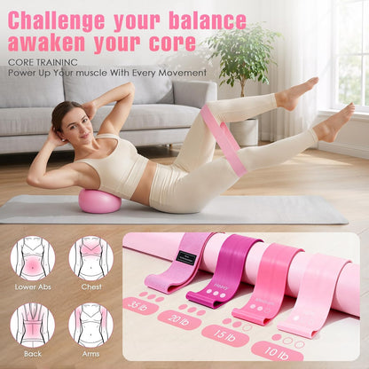 Pilates Kit, Pilates Equipment for Home Workouts, Home Pilates Essentials Kit for Women with Pilates Ring and Ball Set, Socks, Ankle Resistance Bands with Cuffs, Resistance Band and Massage Ball