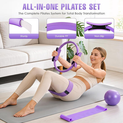 Pilates Kit, Pilates Equipment for Home Workouts, Home Pilates Essentials Kit for Women with Pilates Ring and Ball Set, Socks, Ankle Resistance Bands with Cuffs, Resistance Band and Massage Ball