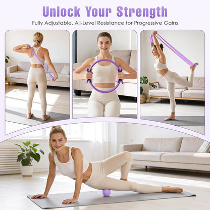 Pilates Kit, Pilates Equipment for Home Workouts, Home Pilates Essentials Kit for Women with Pilates Ring and Ball Set, Socks, Ankle Resistance Bands with Cuffs, Resistance Band and Massage Ball