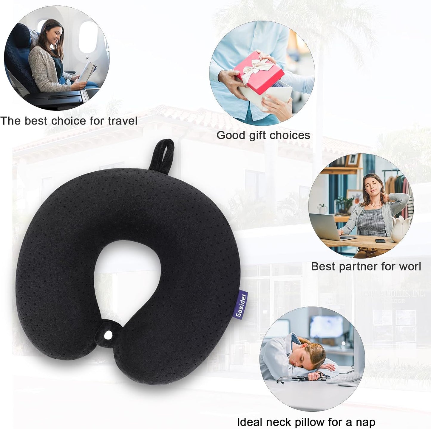 Neck Pillows for Sleeping, Memory Foam Travel Pillow, Pink