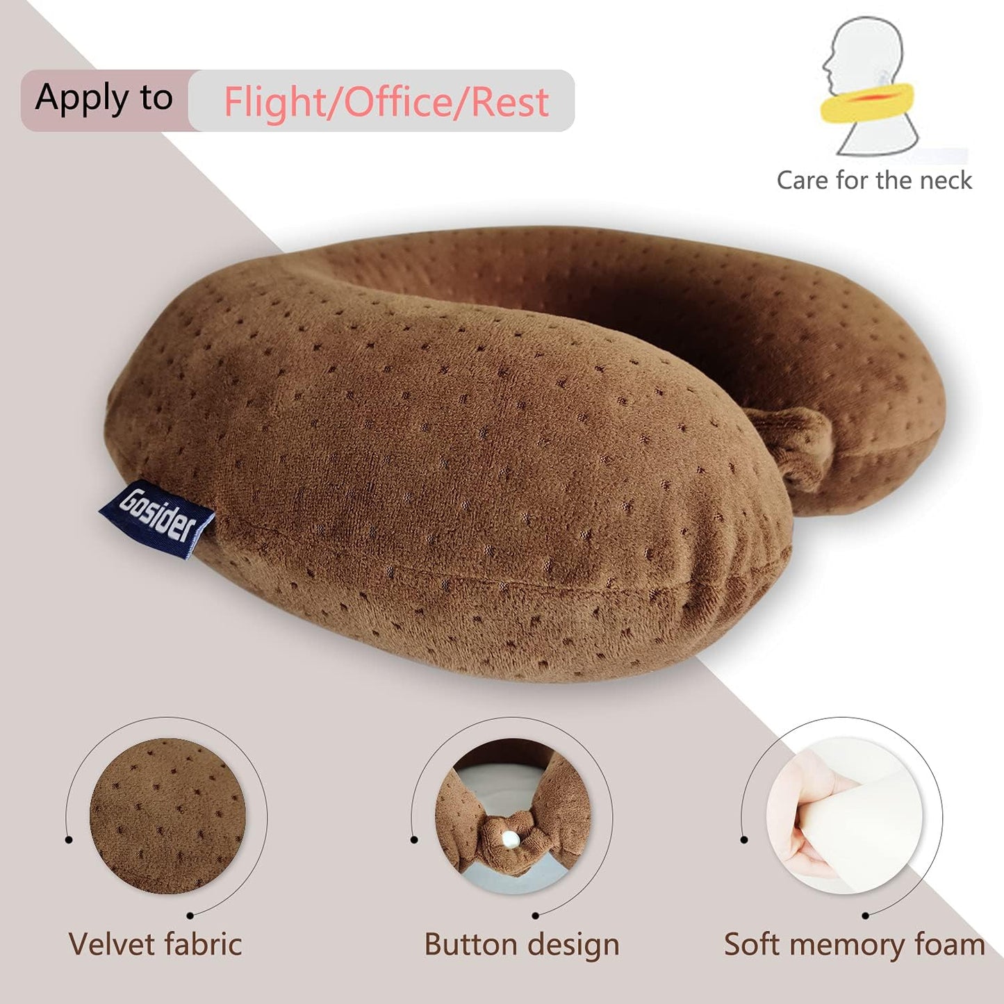 Neck Pillows for Sleeping, Memory Foam Travel Pillow, Pink
